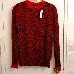 NWT Scotch & Soda L/S crew neck Red animal print sweater, Small